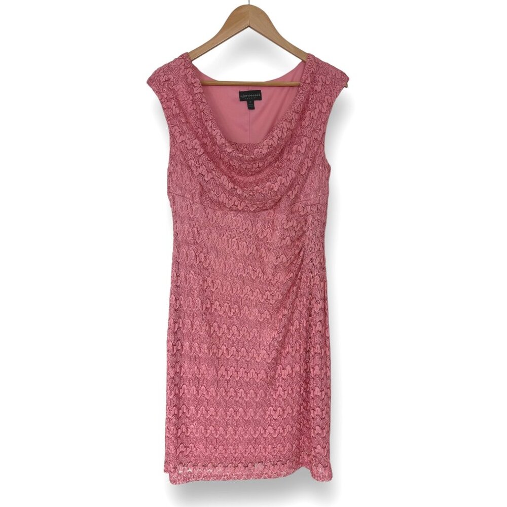 Size 12 PINK METALLIC LACE COWL NECK DRESS Wedding Shower Special Occasion